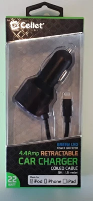 ** 22W Apple MFi-Certified 4.4Amp Retractable Car Charger for iPhone/iPad/Airpod - Image 1 of 4