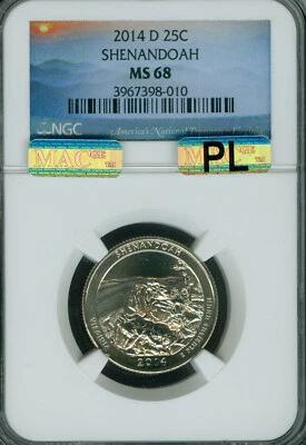 2014 D SHENANDOA QUARTER NGC MS68 PQ MAC PL & 2ND FINEST GRADE SPOTLESS .  - Image 1 of 2