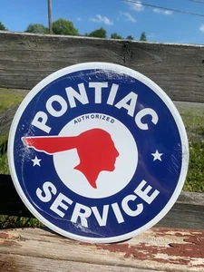 Vintage Pontiac Service Tin Metal Sign Chief Emblem Auto Shop Car Garage - Picture 1 of 3