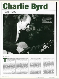 Charlie Byrd 1925-1999 tributo a la muerte artículo de 2 páginas pin-up jazz foto impresión - Imagen 1 de 3