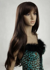 Damen Perücke LOUTOFF Lang Langharrperück BRAUN Pony Glatt Harre WIG S678-6