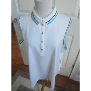 NWT Chico's Zenergy White w/Blue Trim  Sleeveless Polo 1/4 Snap Size 4 = 20/22 - Picture 1 of 6