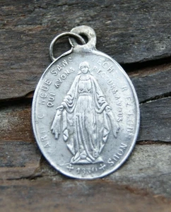 † ANTIGUA MEDALLA MILAGROSA 19 COLGANTE DE PLATA ESTERLINA CORAZÓN SAGRADO FRANCIA † - Imagen 1 de 17