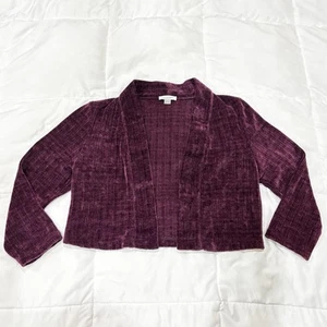 Calvin Klein Plum Purple Ribbed Velvet Open Front Cardigan Women’s Size M - Picture 1 of 11