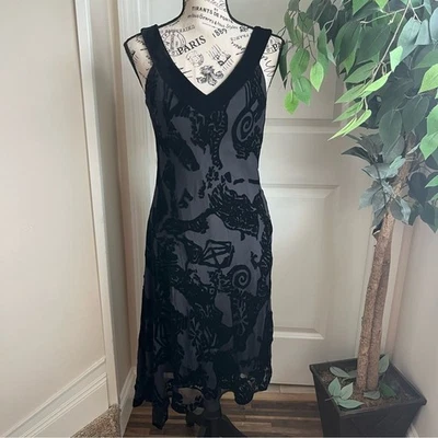Vestido Laundry by Shelli Segal Vintage Mezcla de Seda Terciopelo Midi Negro Talla 4 Foto 1 de 4