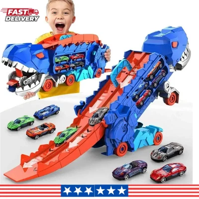Dinosaur Transport Truck Toy Set – Foldable Track & Alloy Car Gift for Kids - Image 1 of 4