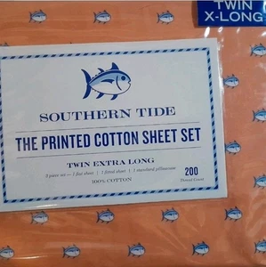 BRAND NEW SOUTHERN TIDE TWIN XL SIZE SKIPJACK SHEET SET COLOR ORANGE, CORAL  - Picture 1 of 6