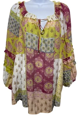 Blusa Cato Mujer 18/20W Multicolor Boho Campesina Retazos Túnica Top Paisley Foto 1 de 4