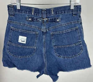 Vintage 90s LEE Riveted Denim Shorts Womens 30" High Waist Buckle Back Workwear - Picture 1 of 9