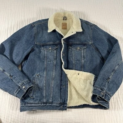 Gap Jacket Mens Large Blue Denim Sherpa Fleece Trucker Western Coat Barn Chore - Изображение 1 из 4