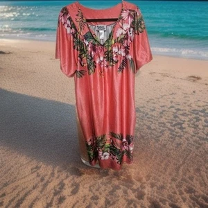 Anthony Richards Lounger 1X Tropical Floral Toucan Muumuu House Dress Pink - Bild 1 von 13