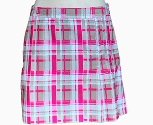 IZOD Plaid Golf Skort Sz 4 Pink Beige/Tan White #106G - Picture 1 of 11