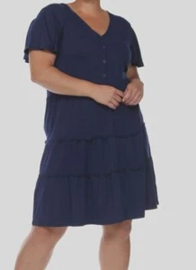 White Mark Women's Blue Short Sleeve V-Neck Midi Tiered Dress Plus Sz 2XL - Picture 1 of 2