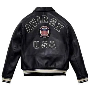 Men's Avirex Real Leather Flight Jacket - Black Bomber American Aviator Style - Bild 1 von 5