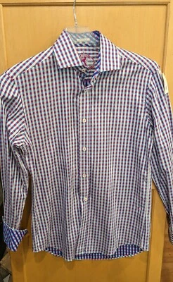 Bugatchi  Shaped  Fit Button Down  Size small Flip Cuff Plaid - Image 1 of 4