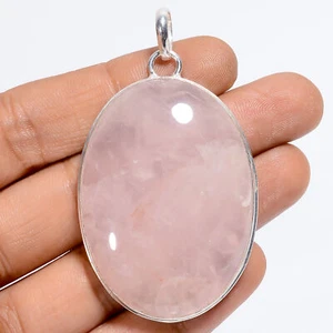 Natural Rose Quartz Gemstone Fashion Jewelry 925 Silver Pendant 2.3" ARP-5895 - Picture 1 of 3