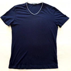 Politix Mens T Shirt Size S Navy V-Neck Short Sleeve Cotton White Trim Slim Fit - Picture 1 of 8