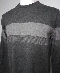 CLAIBORNE Mens Large SWEATER Gray Stripe Lightweight Pullover Cotton Cashmere - Picture 1 of 7