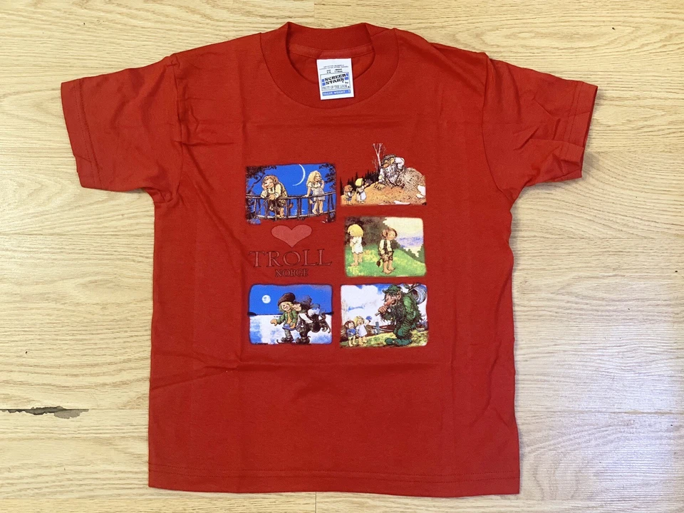 Vintage Norway Skiers Troll Norge T-Shirt Kids size 5-6 Toddler Red Cotton EUC - Image 1 of 4