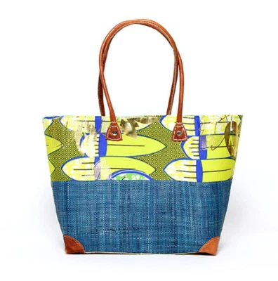 Borsa in paglia blu da donna mare spiaggia con chiusura a coulisse e manici - Immagine 1 di 4