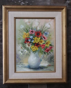 VTG 1979 Oil on Linen Al Peterson orig.Painting Bouquet 16"x12,framed 23"x19.5" - Picture 1 of 12