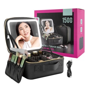 Makeup BAG with 3 Adjust LED Light Mirror Waterproof Portable Traval Cosmestic - Picture 1 of 12