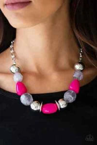 Paparazzi Necklace- South Shore Sensation- Pink, Silver, and Milky Beads - Picture 1 of 2