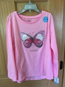 NWT Carter's Butterfly Tee Shirt Top Girls Long Sleeve Neon Pink Interactive - Picture 1 of 1