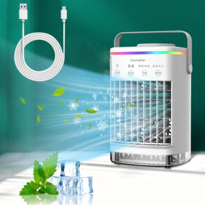 Humidificador Portátil Enfriador de Aire Ventilador LED Mini Aire Acondicionado Enfriamiento Personal Foto 1 de 4