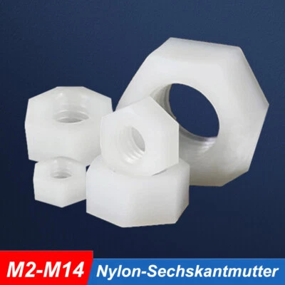 Weiße Nylon-Sechskantmutter DIN 934 M2 bis M14 Vollmuttern-Sechskantmuttern - Bild 1 von 4