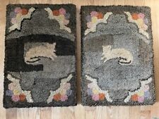 Antique Hooked Rug Pair of Cats