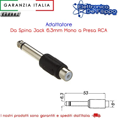 GBC Adattatore Da Spina Jack 6,3mm Mono a Presa RCA