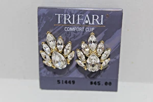 Vintage Trifari Ohrclips goldfarben Strass Blume #1 Bin 8 - Bild 1 von 2