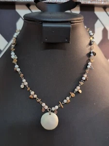 Shell Pendant Necklace NY Brand Crystals - Stones - White Beads - - Picture 1 of 7