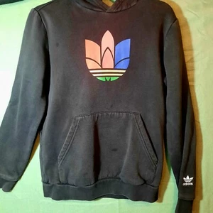 Adidas vintage hoodie kids Medium Black Rainbow Trefoil - Picture 1 of 10