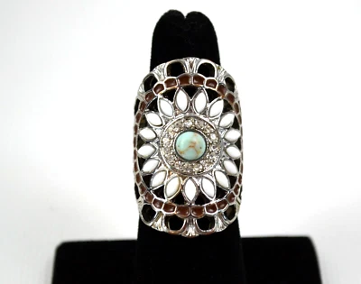 Anillo Disfraz Filigrana Tono Plata Talla 5.75 Envolvente Alrededor Estrás Transparente Foto 1 de 4