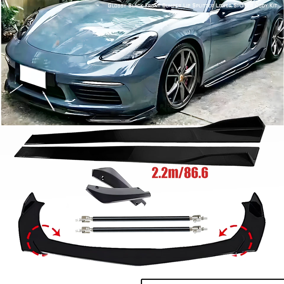 Front Bumper Lip Spoiler Splitter Glossy Black For Porsche 718 Boxster Cayman Foto 1 de 4