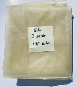 Chiffon Fabric Polyester 3 Yds 48” Wide Bridal Formal Dress Gold Shimmer Sheer - Picture 1 of 7