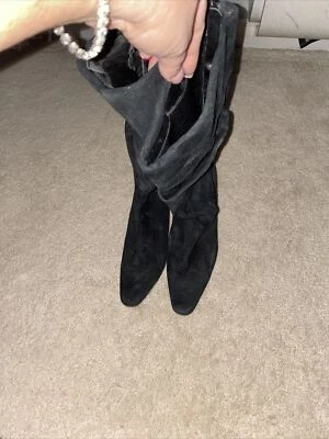 Black Suede  Womens Boots  Heel Sz 9 Zip - Image 1 of 4