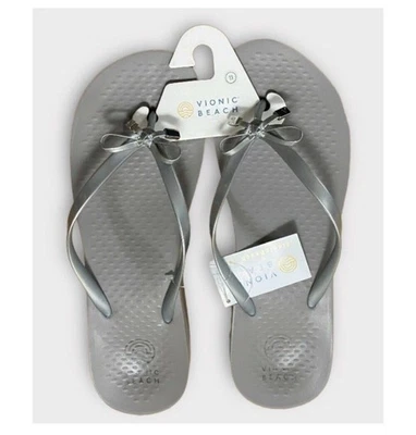 Chanclas de playa Vionic arco gris plateado para mujer 11 cuña BONDI comodidad de verano Foto 1 de 4