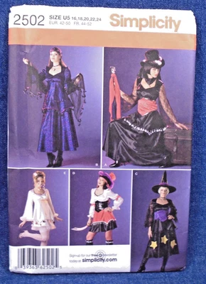 Simplicity Costume Pattern 2502 Sexy Pirate Witch Gypsy Wench Fairy 16-24 Uncut - Image 1 of 2