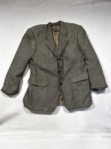 Vtg 40R Black Beige Check Wool Silk Linen Tweed Blazer Sport Coat Suit Jacket - Picture 1 of 10