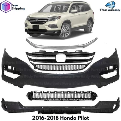 Front Bumper Cover Fascia & Grille Assembly Kit For 2016-2018 Honda Pilot Foto 1 de 4