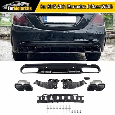 For Mercedes C Class W205 2015-2021 C300 Rear Diffuser+Exhaust Tips C63 Style - Изображение 1 из 4