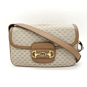GUCCI Horsebit Micro GG Bolso Semi-Hombro Lona Cuero Marrón De Colección Japón - Imagen 1 de 24