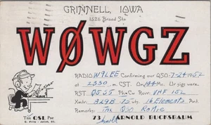 vintage amateur ham radio QSL postcard W0WGZ Arnold Bucksbaum 1952 Grinnell Iowa - Bild 1 von 1
