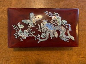 Vintage Korean Dark Lacquered w/Mother of Pearl Inlay Wooden Box & ashtray - Picture 1 of 8