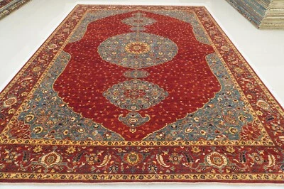 10 x 14 ft Red Farahan Afghan Super Fine Hand Knotted Medallion Oriental Rug - Image 1 of 4