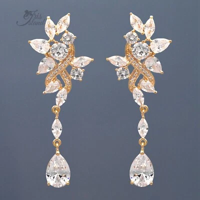 Pendientes colgantes mujer enchapados en oro circonita cúbica boda graduación concurso regalo 07578 Foto 1 de 4
