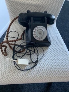 Vintage collectable Bakelite black telephone corded working plug in landline - Zdjęcie 1 z 13
